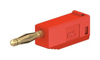 22.1004 + 22.2030-22 - Banana Test Connector, 2mm, Plug, Cable Mount, 10 A, 60 V, Gold Plated Contacts, Red - STAUBLI