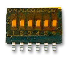 GDH06S04 - DIP / SIP Switch, 6 Circuits, Slide, Surface Mount, SPST, 24 VDC, 25 mA - TE CONNECTIVITY
