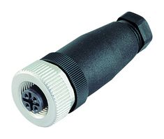 99-0430-12-04 - Sensor Connector, 713 Series, M12, Female, 4 Positions, Screw Socket, Straight Cable Mount - BINDER
