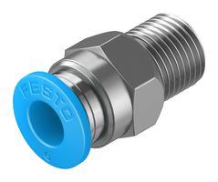 153002 - Pneumatic Fitting, Push-In Straight Connector, R1/8, 14 bar, 6 mm, Brass, QS - FESTO