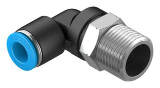 153050 - Pneumatic Fitting, Push-In L-Fitting, R3/8, 14 bar, 8 mm, PBT (Polybutylene Terephthalate), QSL - FESTO