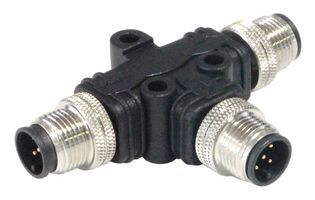 PXPPVC12TSMM05AFIIFI - Sensor Splitter, T - Style, Panel Mount, 5 Position M12 Plug, 2 x 5 Position M12 Plug, Black - BULGIN LIMITED