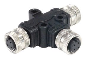 PXPPVC12TSFM04AFBIFB - Sensor Splitter, T - Style, Panel Mount, 4 Position M12 Receptacle, 2 x 4 Position M12 Plug - BULGIN LIMITED