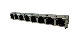 RJHSE-5384-08 - Modular Connector, RJ45 Jack, 1 x 8 (Ganged), 8P8C, Cat5, Through Hole Mount - AMPHENOL COMMUNICATIONS SOLUTIONS