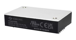 PRQE50W-E12-S28-D - Isolated Through Hole DC/DC Converter, ITE & Railway, 50 W, 1 Output, 28 V, 1.79 A - CUI