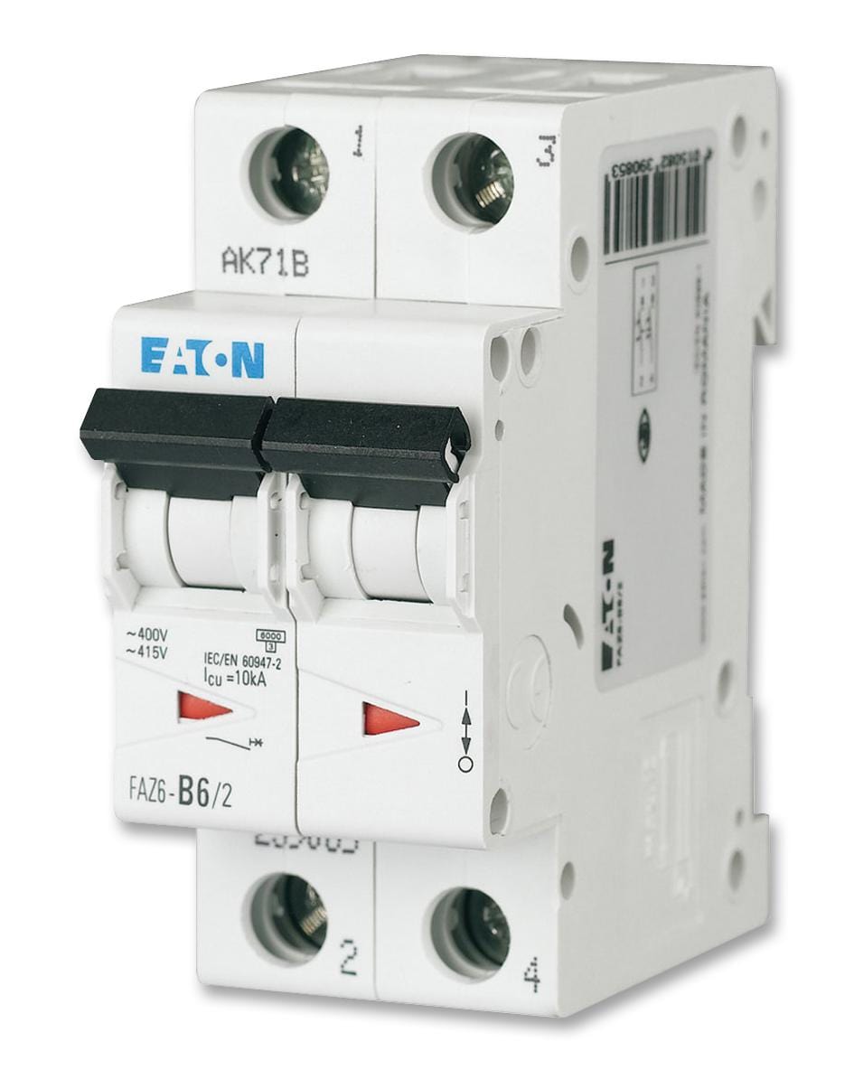 EATON MOELLER Thermal Magnetic FAZ6-C10/2 CIRCUIT BREAKER, 2 POLE, C TYP, 10A EATON MOELLER 2290072 FAZ6-C10/2