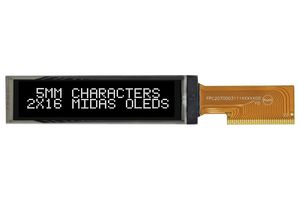 MCOT21605A1V-EWM Display, Oled, Tab, 16x2, White On Black Midas