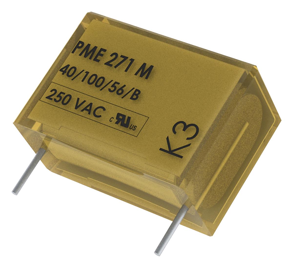 KEMET Film Suppression Capacitors PME271MD6100MR30 CAP, 0.1µF, 20%, PAPER, RADIAL KEMET 2495781 PME271MD6100MR30