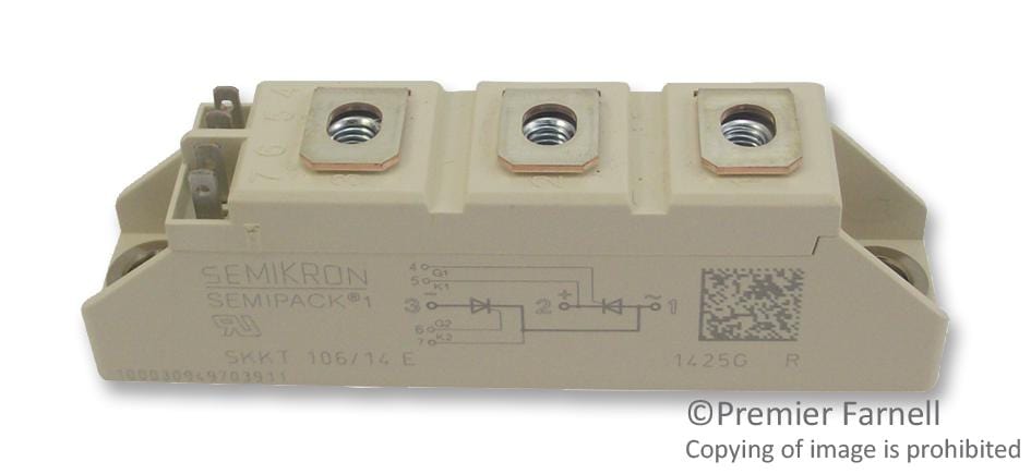 SEMIKRON Thyristors SKKT 106/14 E THYRISTOR MODULE, 106A, 1.4KV SEMIKRON 2423658 SKKT 106/14 E