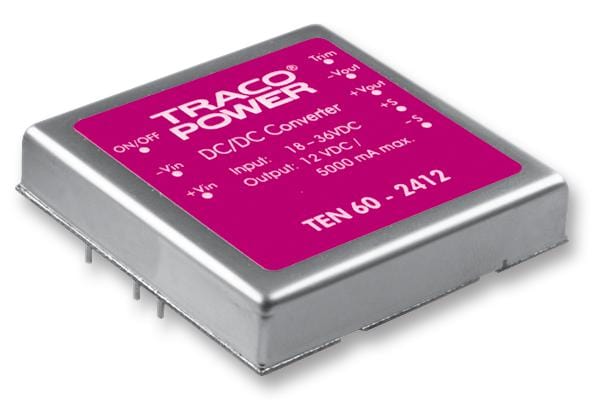 TRACO POWER Isolated Board Mount TEN 60-2411 CONVERTER, DC/DC, 60W, 5V/12A TRACO POWER 1284255 TEN 60-2411