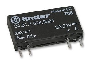 34.81.7.024.8240 - Solid State Relay, 34 Series, Ultra-Slim, SPST-NO, 2 A, 36 VDC, PCB, Through Hole, Zero Crossing - FINDER