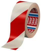 60760-00088-01 - Hazard Warning Tape, Floor Marking, PVC (Polyvinyl Chloride), Red, White, 50 mm x 33 m - TESA