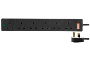 2068S-10M BLACK - Surge Protector, 6 Outlets, UK, 13 A, 240 V, UK Type G, 10 m - PRO ELEC