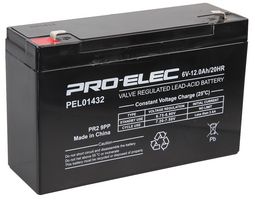PEL01432 - Rechargeable Battery, 6 V, Lead Acid, 12 Ah, T1 / T2 Terminals, 1 - PRO ELEC