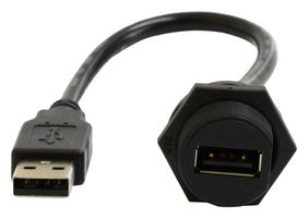 MP009819 - USB Cable, C3 Panel Type A Receptacle to Type A Plug, 200 mm, 7.9 ", USB 2.0, Black - MULTICOMP PRO