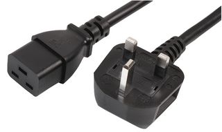 PEL01179 - Mains Power Cord, Mains Plug, UK to IEC 60320 C19, 3 m, 13 A, Black - PRO ELEC