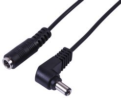 PELB2041 - Barrel Power Cord, 90° 2.1mm DC Power Plug to 2.1mm DC Power Socket, 3.3 ft, 1 m, Black - PRO ELEC