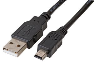 PSG91713 - USB Cable, Type A Plug to Mini Type B Plug, 0.2 m, 0.66 ft, USB 2.0, Black - PRO SIGNAL