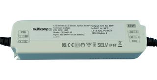 MP011865 - LED Driver, LED Lighting, 60 W, 12 V, 5 A, Constant Voltage, 198 VAC - MULTICOMP PRO