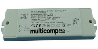 MP011870 - LED Driver, LED Lighting, 30 W, 24 V, 1.25 A, Constant Voltage, 100 VAC - MULTICOMP PRO