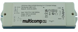 MP011871 - LED Driver, LED Lighting, 60 W, 12 V, 5 A, Constant Voltage, 100 VAC - MULTICOMP PRO