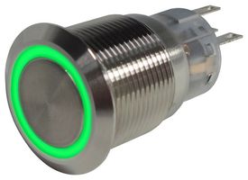 MP-PB7-03LB22CFRG12V - Vandal Resistant Switch, 12V LED, 0.748 ", SPDT, Latching, Round Flat, Natural - MULTICOMP PRO