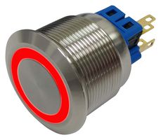 MP-PB7-03LB5CFRR12V - Vandal Resistant Switch, 12V LED, 0.984 ", SPDT, Latching, Round Flat, Natural - MULTICOMP PRO