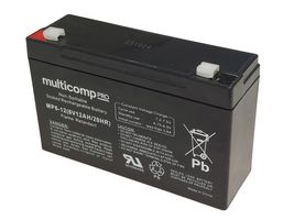 MP6-12 - Rechargeable Battery, 6 V, Lead Acid, 12 Ah, Quick Connect, 1 - MULTICOMP PRO