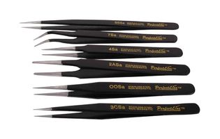 JS-555T - Tweezers Set, 6 Pieces, 2A, 3C, OO, 7, SS, 4, Stainless Steel Body - DURATOOL