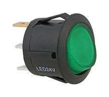 MP-RR038 - Rocker Switch, Round, On-Off, SPST, LED Illuminated, Panel, Snap-In, Green, 12VDC to 24VDC - MULTICOMP PRO