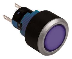 MPAB-PB-1074 - LED Panel Mount Indicator, Round, Pin Terminals, Blue, 12 V, 22 mm, 6 mA, IP65 - MULTICOMP PRO