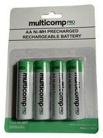 MP001183 - Rechargeable Battery, 1.2 V, Nickel Metal Hydride, 2 Ah, AA, Raised Positive and Flat Negative, 4 - MULTICOMP PRO