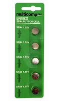 MP001840 - Battery, 1.5 V, SR44, Silver Oxide, 162 mAh, Pressure Contact, 5 - MULTICOMP PRO