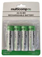 MP001174 - Rechargeable Battery, 1.2 V, Nickel Metal Hydride, 2.7 Ah, AA, Raised Positive and Flat Negative - MULTICOMP PRO
