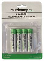 MP001180 - Rechargeable Battery, 1.2 V, Nickel Metal Hydride, 1.1 Ah, AAA, Raised Positive and Flat Negative - MULTICOMP PRO