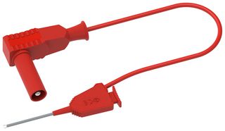 MP-SMDTC-RA-50R - Test Patch Lead, 4mm Right Angle Banana Plug, Shrouded, Pincer Clip, 19.7 ", 500 mm, Red, 1 A - MULTICOMP PRO