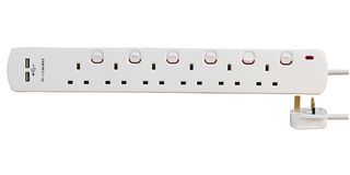 8618SU - Extension Lead, 6 Outlets, UK, 13 A, 240 V, UK Type G, 2 m - PRO ELEC