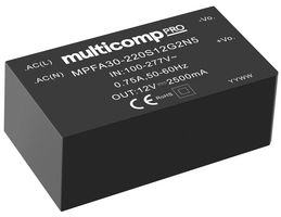 MPFA30-220S12G2N5 - AC/DC PCB Mount Power Supply (PSU), ITE, Industrial & Household, 1 Output, 30 W, 12 V, 2.5 A - MULTICOMP PRO