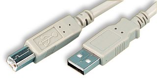 1487588-2 - USB Cable, Type A Plug to Type B Plug, 1.5 m, 4.9 ft, USB 2.0, White - AMP - TE CONNECTIVITY