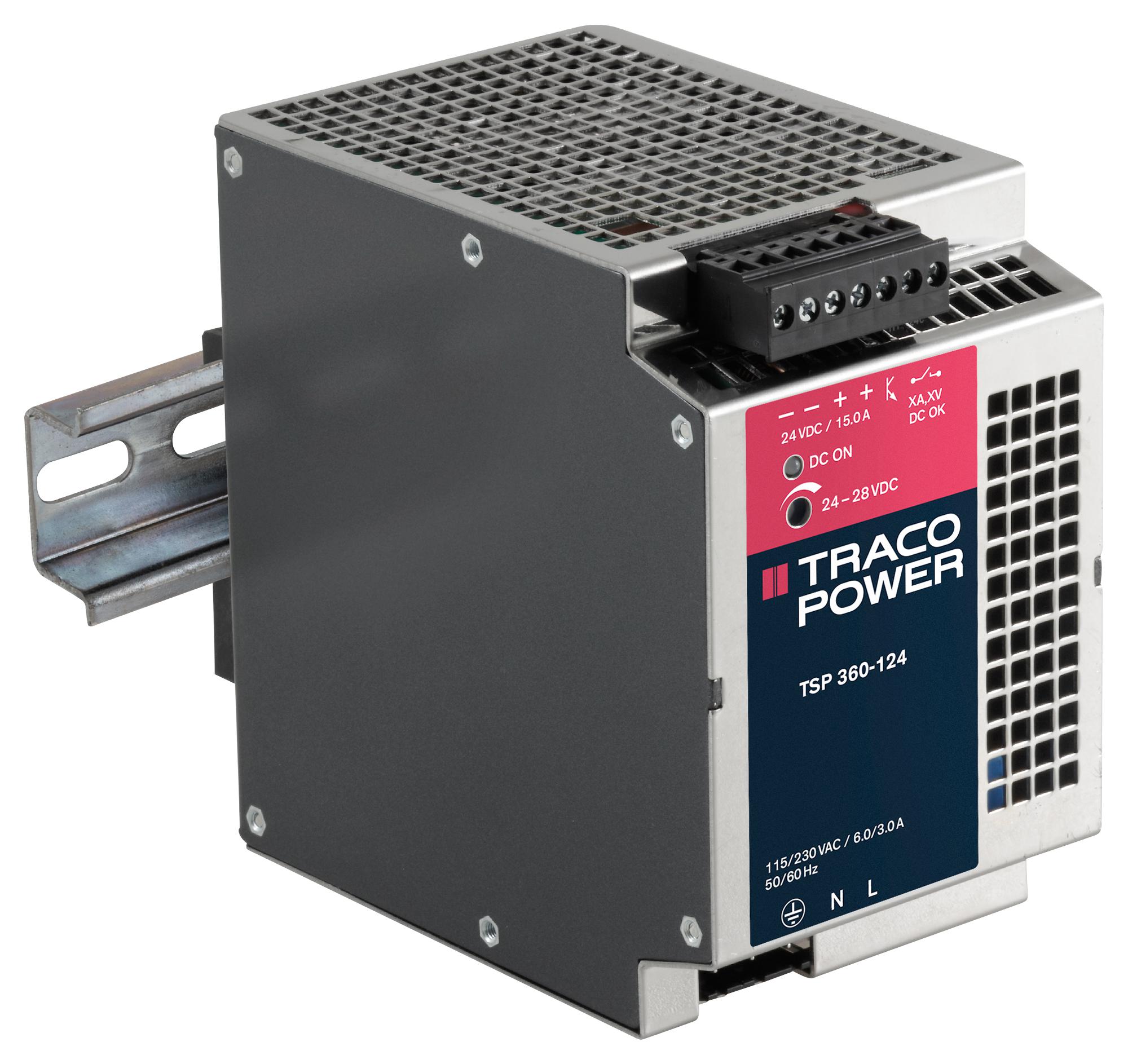 TSP 360-124 PSU, RAIL, 360W, 24V/15A TRACO POWER