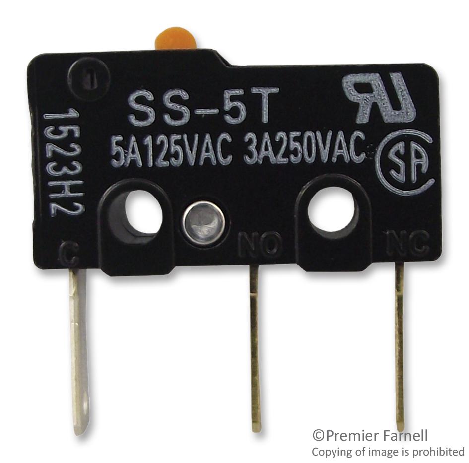 SS-5T MICROSWITCH, SPDT, PIN, 125VAC, 5A OMRON