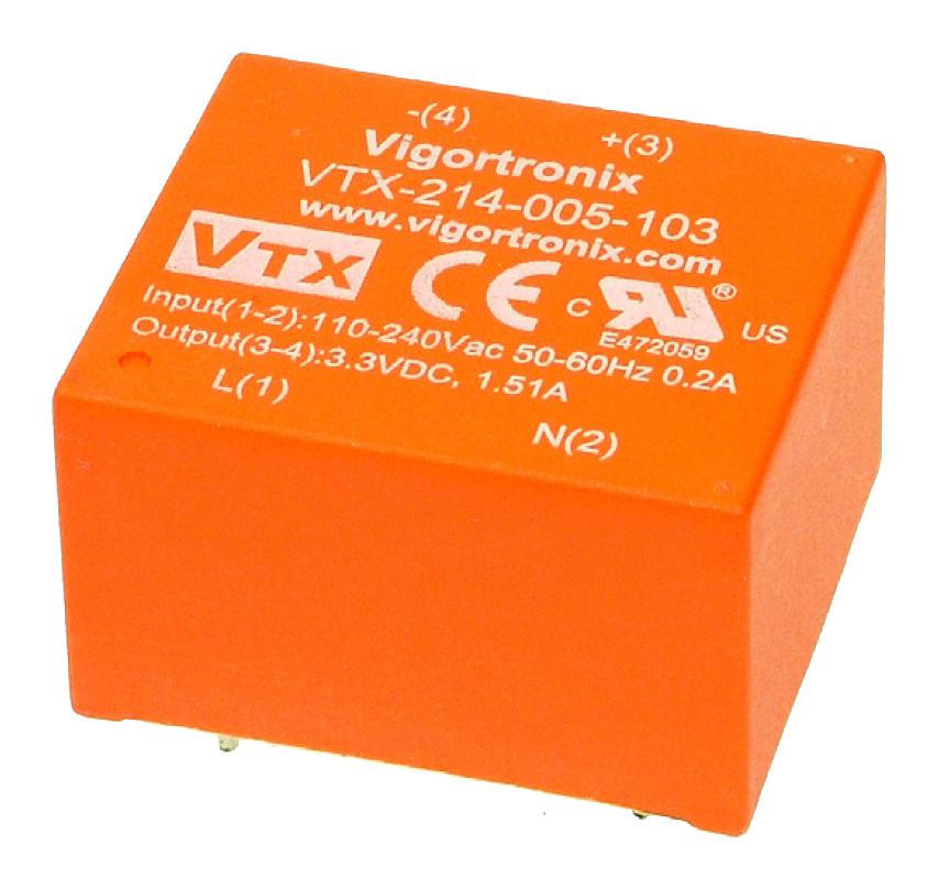 VTX-214-005-112 AC-DC CONV, FIXED, 1 O/P, 5W, 12V VIGORTRONIX