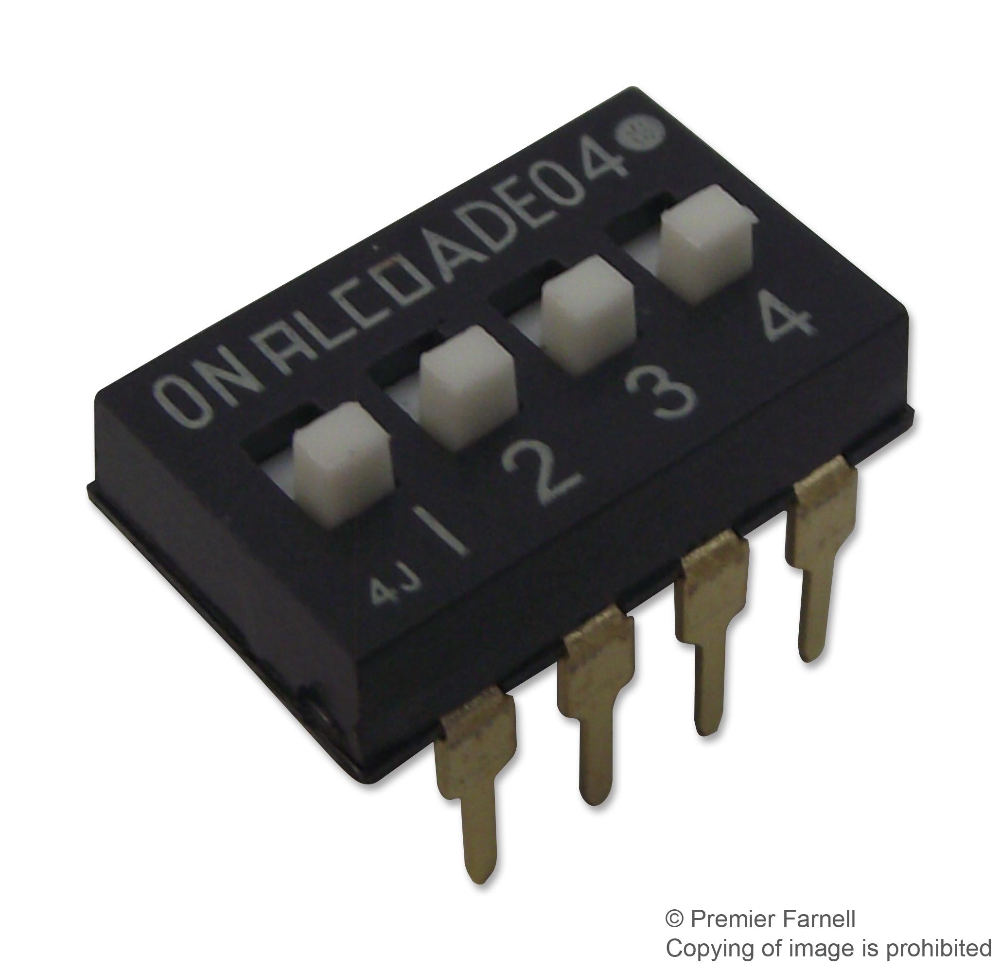 1825360-3 DIP SWITCH, 4POS, SPST, SLIDE ALCOSWITCH - TE CONNECTIVITY
