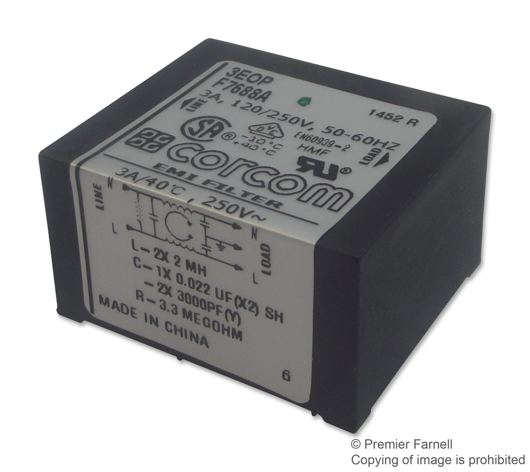 6EOP FILTER, POWER LINE, 1-PH, 6A, 250VAC CORCOM - TE CONNECTIVITY