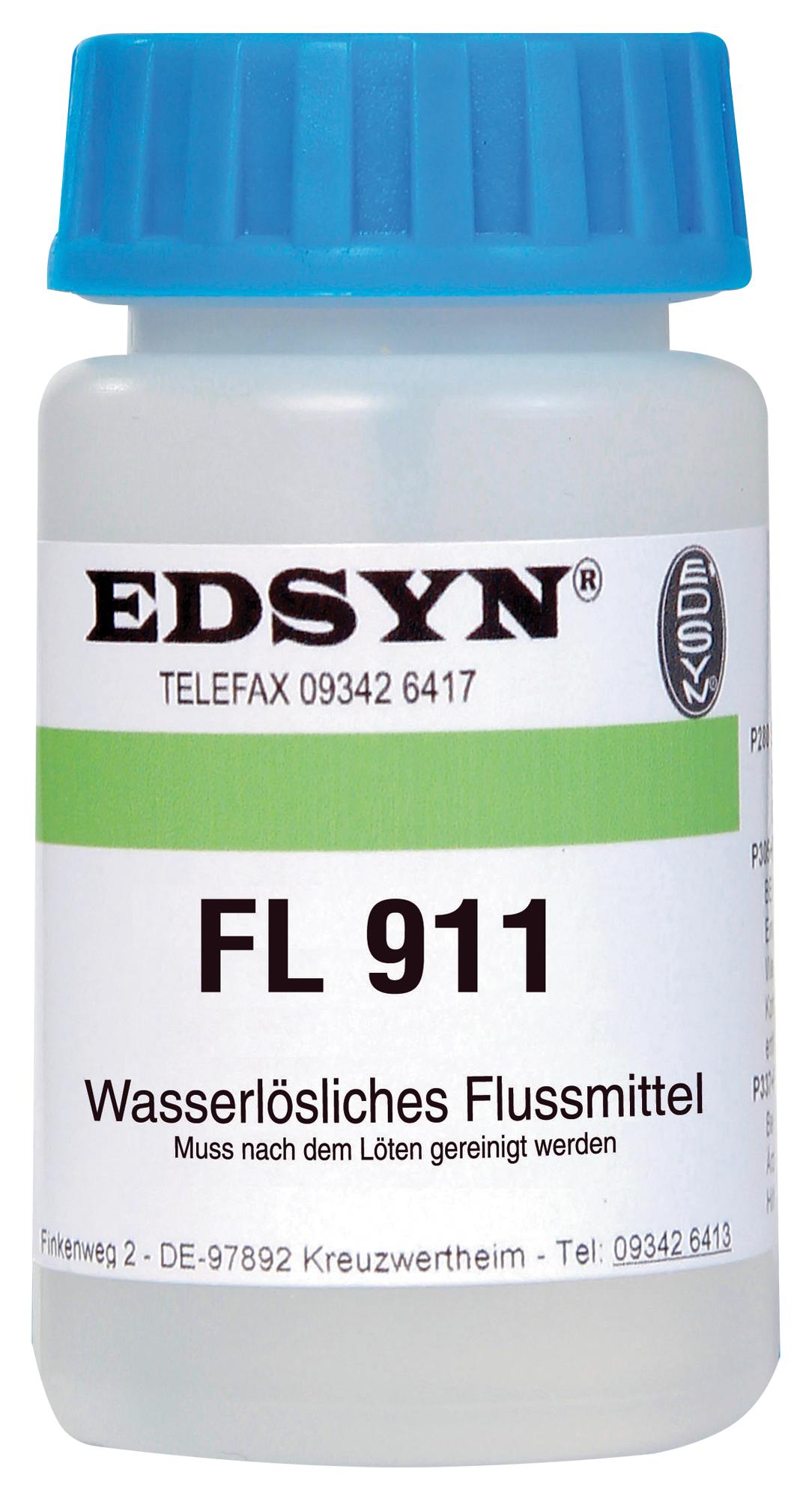 FL911 WATER SOLUBLE FLUX, BOTTLE/BRUSH, 50ML EDSYN
