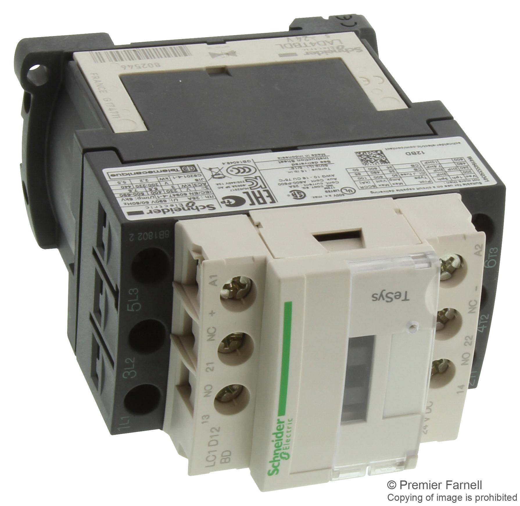 LC1D12BD CONTACTOR, 3PST-NO, 24VDC, DIN RAIL SCHNEIDER ELECTRIC