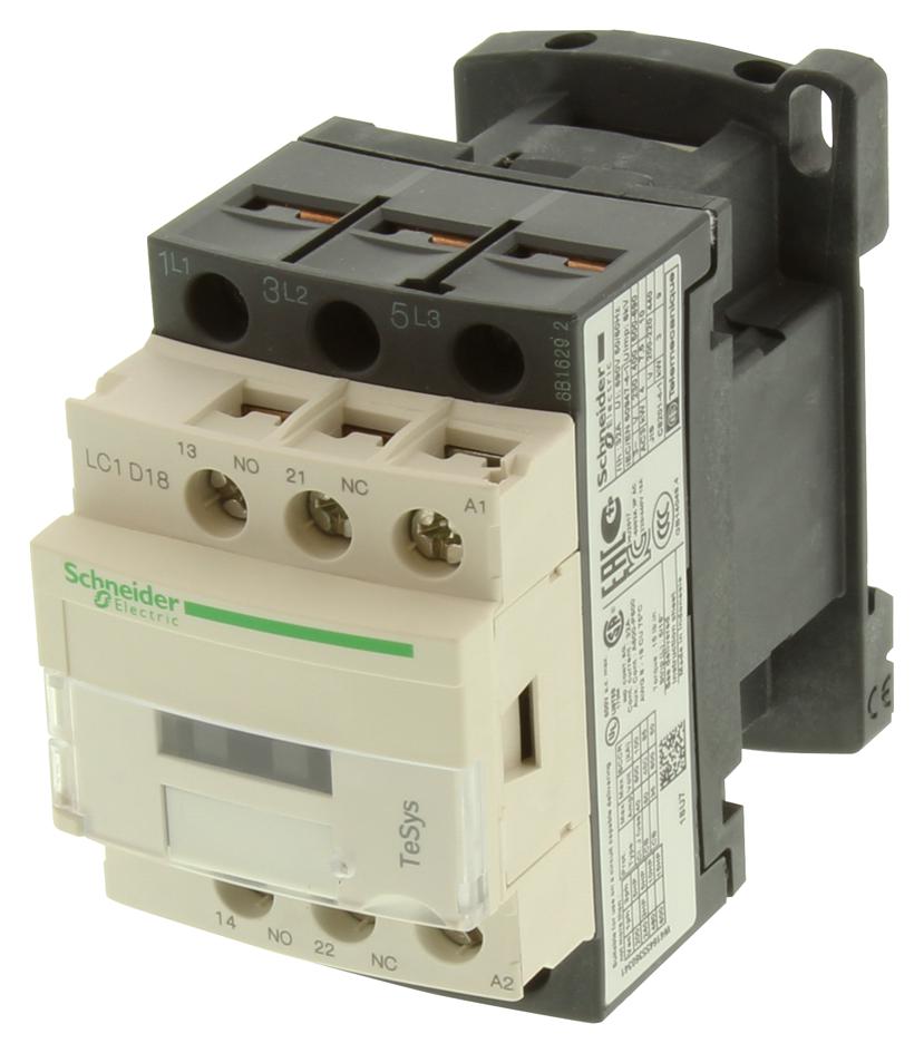 LC1D18U7 CONTACTOR, 3PST-NO, 240VAC, DIN RAIL SCHNEIDER ELECTRIC