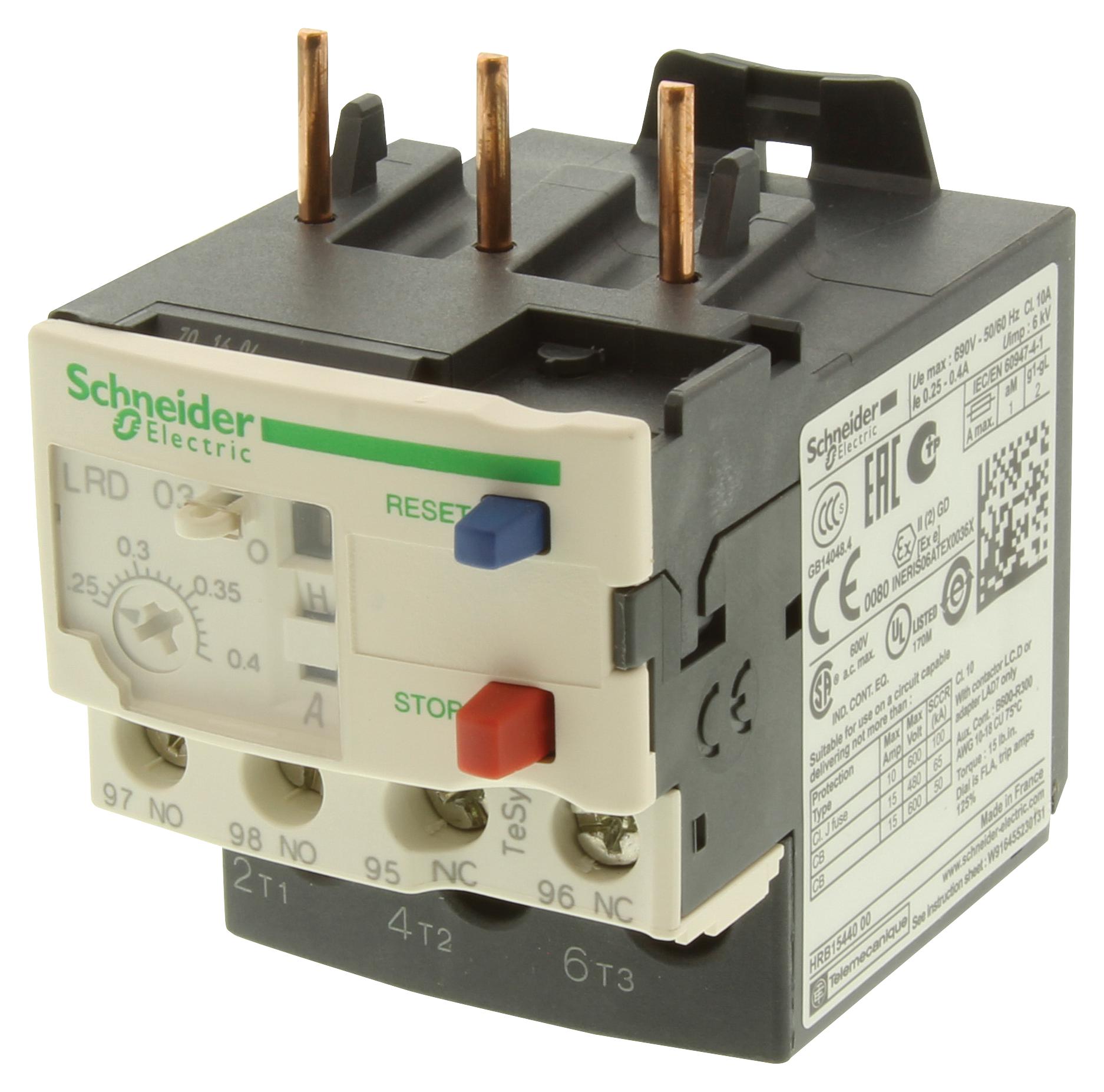 LRD03 THERMAL OVERLOAD RELAY, 0.25-0.4A SCHNEIDER ELECTRIC