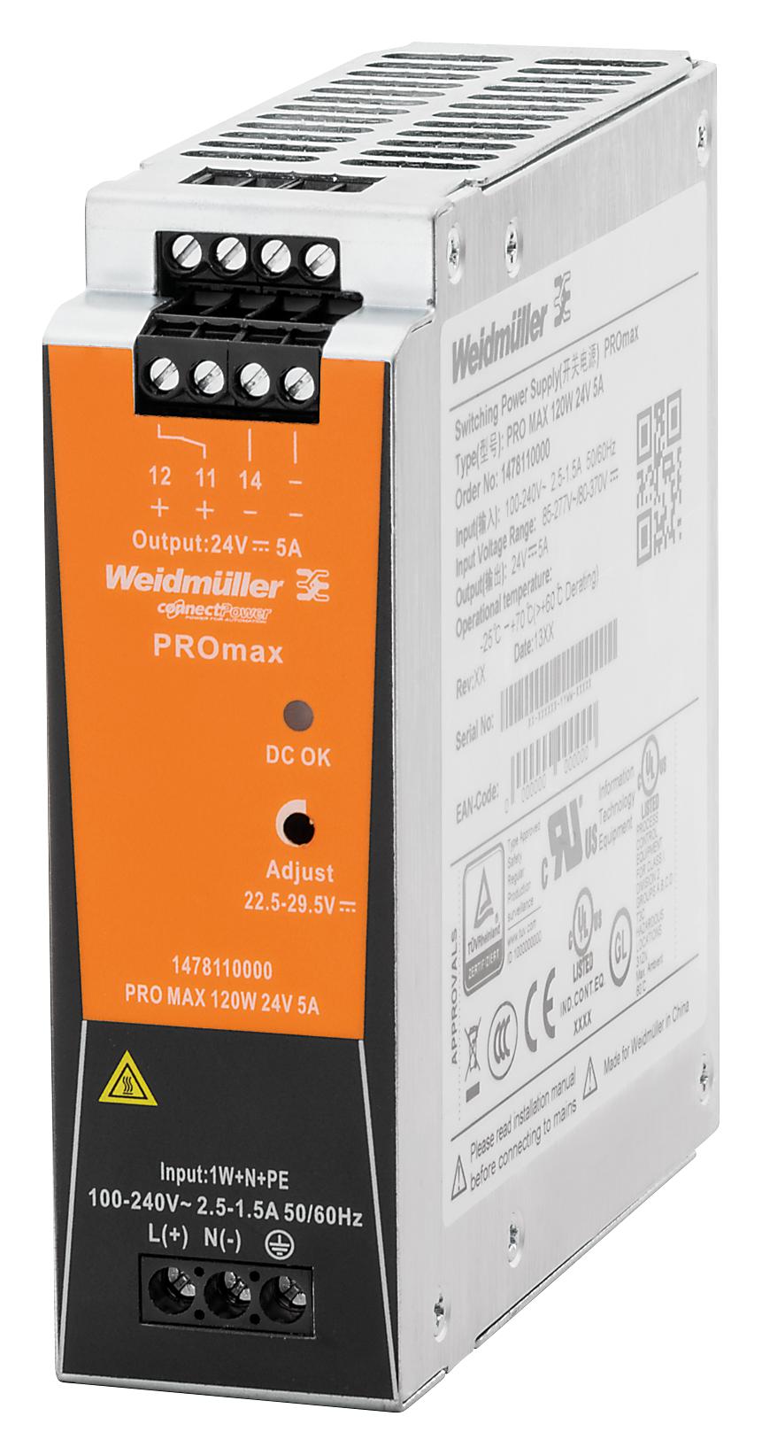 1478110000 POWER SUPPLY, AC-DC, 24V, 5A WEIDMULLER