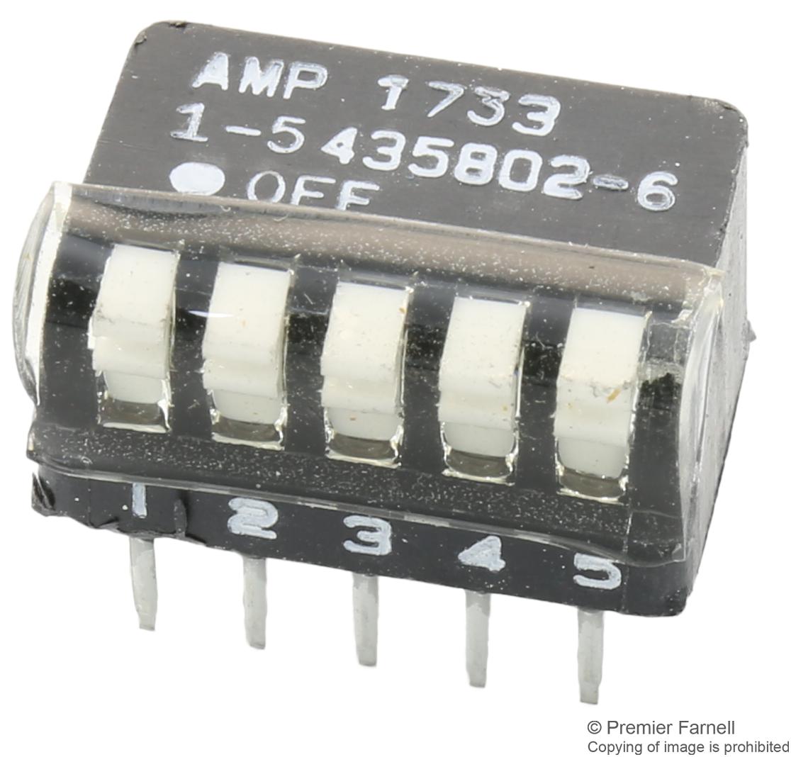 RIGHT ANGLE DIP SW 5 P SEALED DIP SWITCH, 5POS, SPST, PIANO KEY, TH ALCOSWITCH - TE CONNECTIVITY